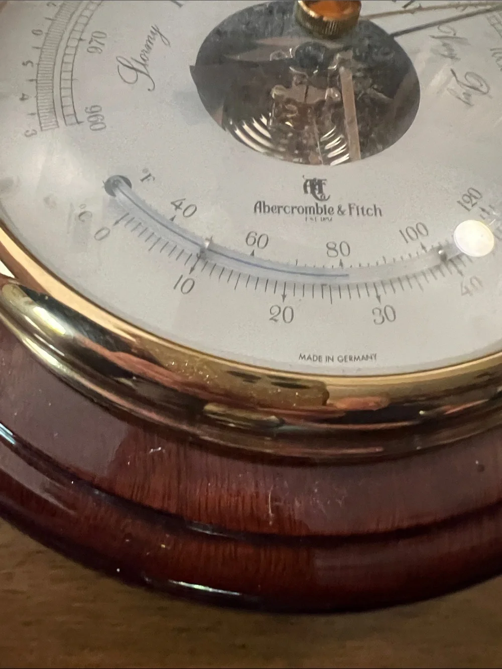 Abercrombie & Fitch Beveled Mahogany and Brass Wall Barometer